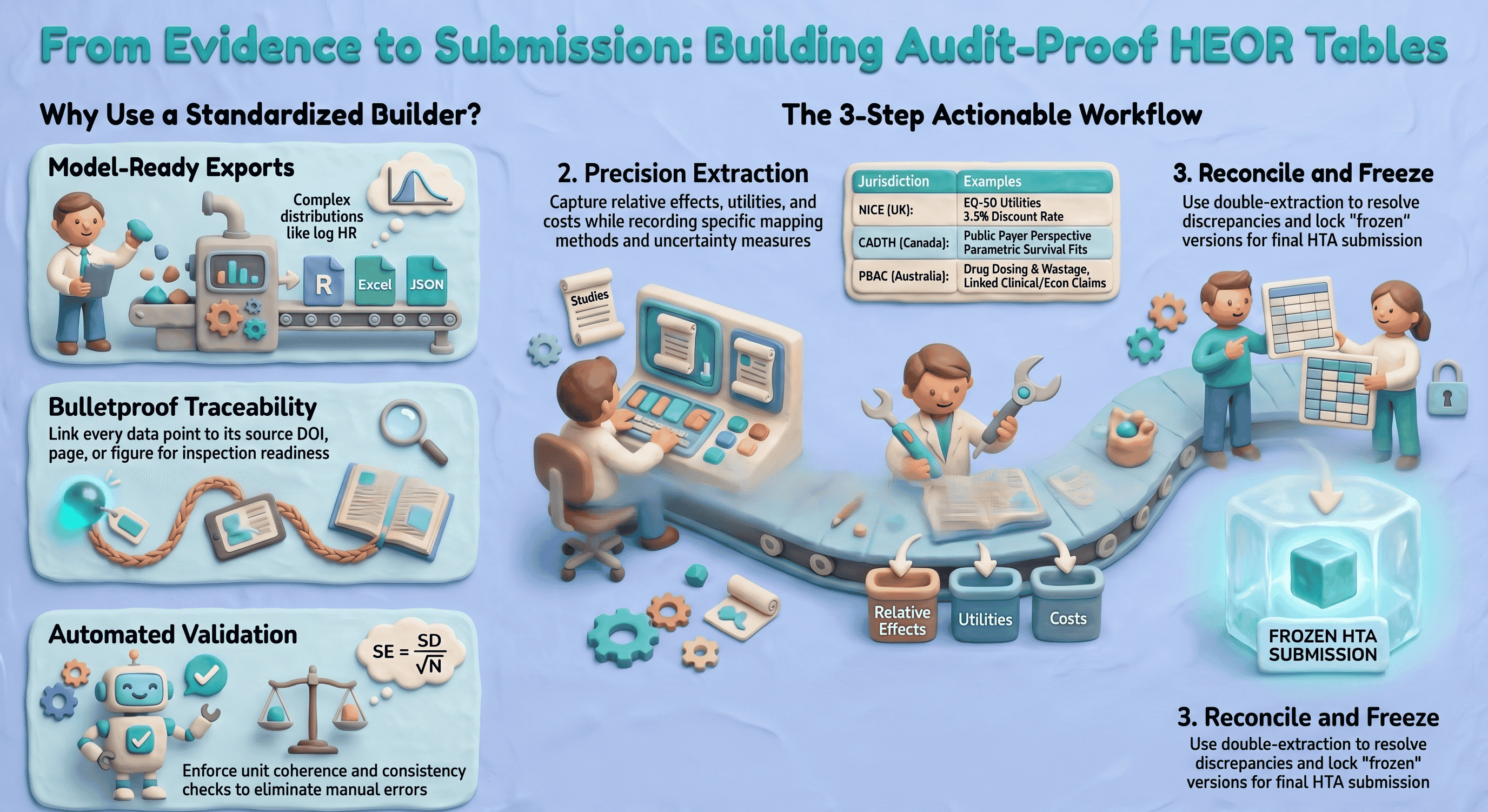 Evidence table builder online: model‑ready, audit‑proof evidence tables for HEOR and HTA